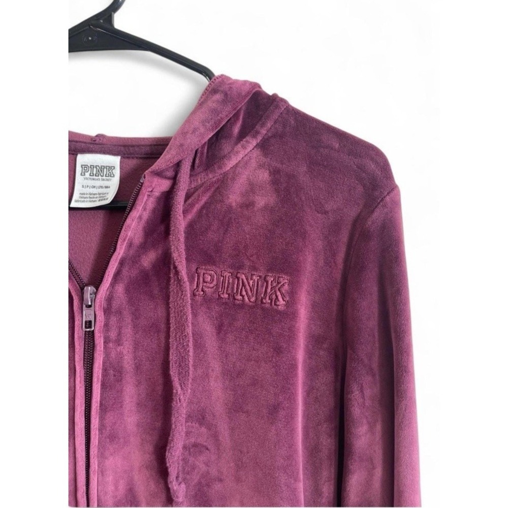 Victorias Secret Pink Zip Up Velvet Hoodie Maroon Women's Small - Picture 2 of 8